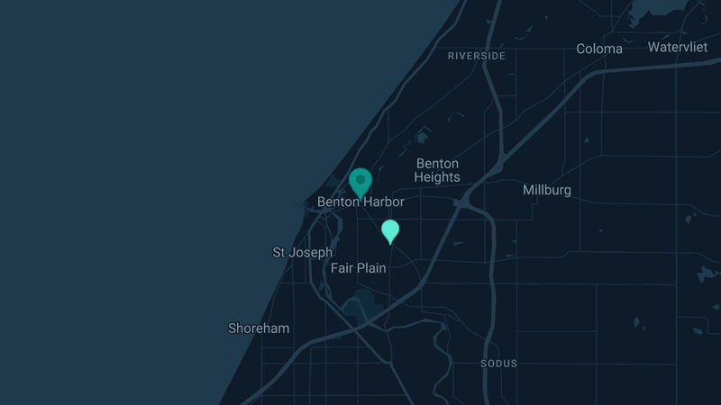 Map of Benton Harbor, Michigan — 2 documented asbestos exposure sites