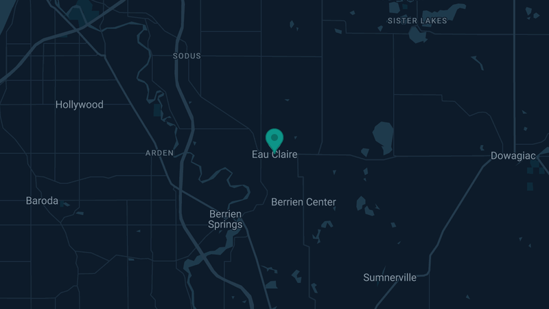 Map of Eau Claire, Michigan — 2 documented asbestos exposure sites