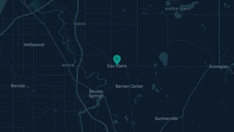 Map of Eau Claire, Michigan: 2 documented asbestos exposure sites