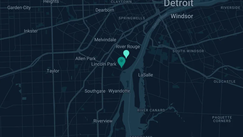 Map of Ecorse, Michigan: 3 documented asbestos exposure sites