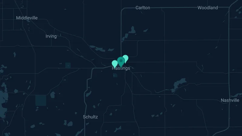 Map of Hastings, Michigan: 3 documented asbestos exposure sites