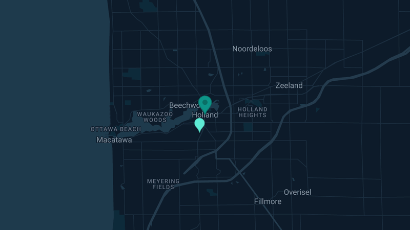 Map of Holland, Michigan — 2 documented asbestos exposure sites