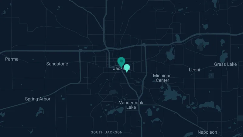Map of Jackson, Michigan: 4 documented asbestos exposure sites