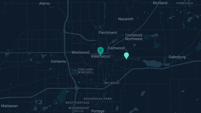 Map of Kalamazoo, Michigan — 2 documented asbestos exposure sites