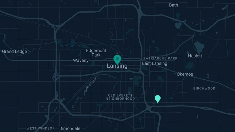 Map of Lansing, Michigan: 3 documented asbestos exposure sites