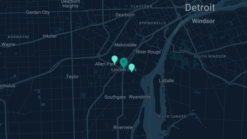 Map of Lincoln Park, Michigan — 3 documented asbestos exposure sites