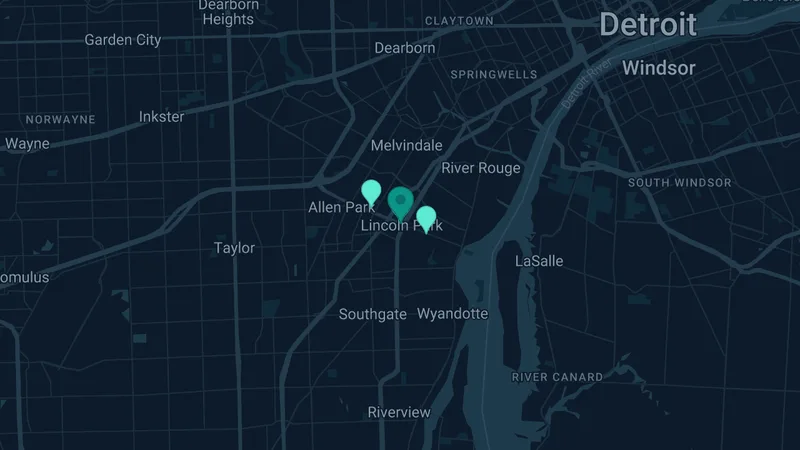 Map of Lincoln Park, Michigan: 3 documented asbestos exposure sites