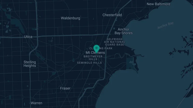 Map of Mt. Clemens, Michigan: 2 documented asbestos exposure sites
