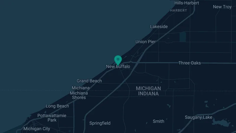 Map of New Buffalo, Michigan: 2 documented asbestos exposure sites