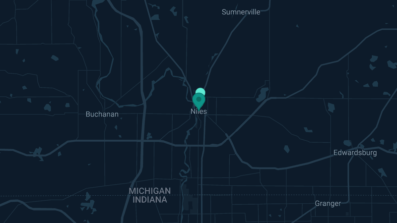 Map of Niles, Michigan — 2 documented asbestos exposure sites