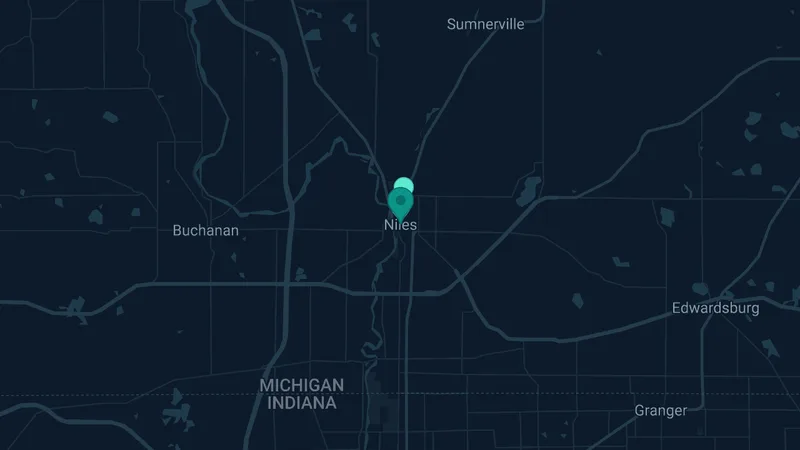 Map of Niles, Michigan: 2 documented asbestos exposure sites