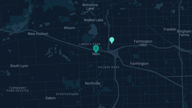 Map of Novi, Michigan — 2 documented asbestos exposure sites