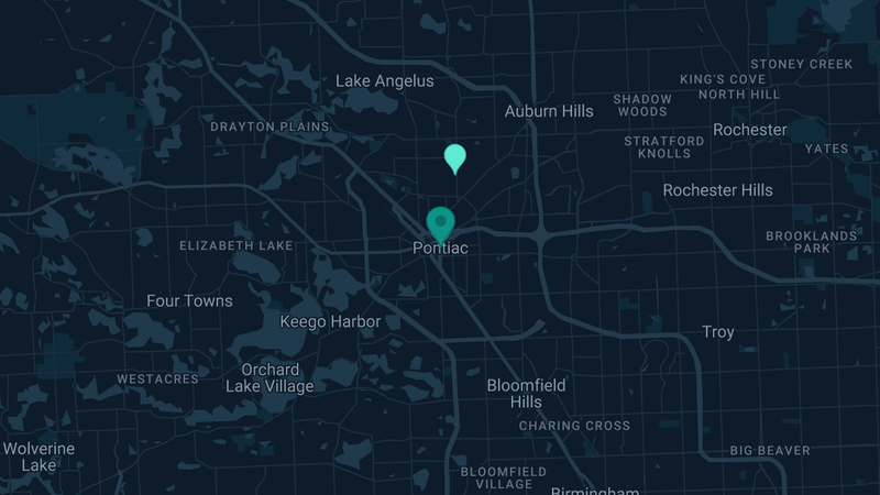 Map of Pontiac, Michigan — 2 documented asbestos exposure sites