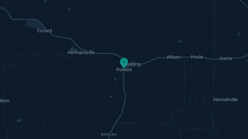 Map of Powers, Michigan: 2 documented asbestos exposure sites