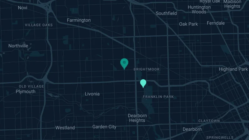 Map of Redford, Michigan: 2 documented asbestos exposure sites