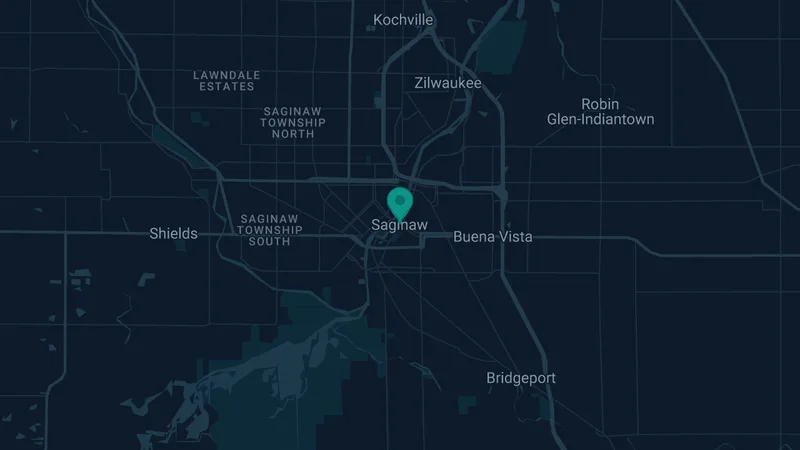 Map of Saginaw, Michigan: 6 documented asbestos exposure sites