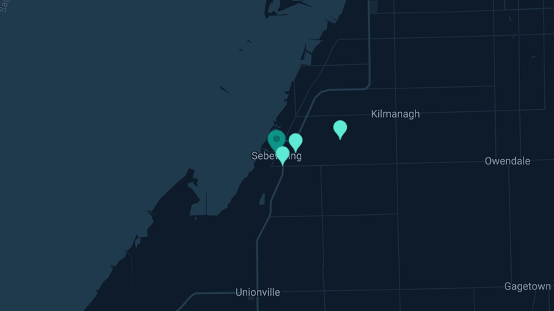 Map of Sebewaing, Michigan — 6 documented asbestos exposure sites