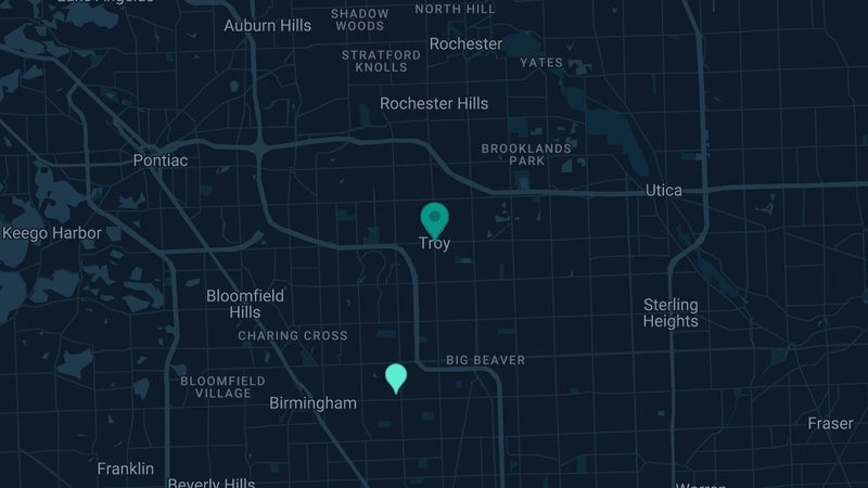 Map of Troy, Michigan — 2 documented asbestos exposure sites