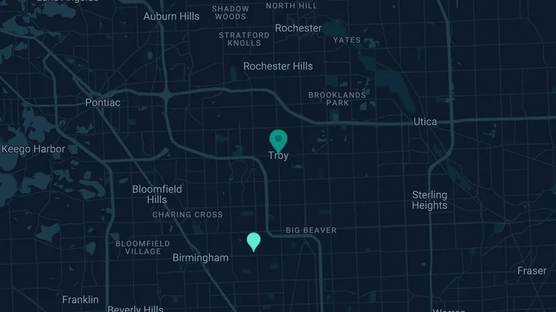 Map of Troy, Michigan: 2 documented asbestos exposure sites