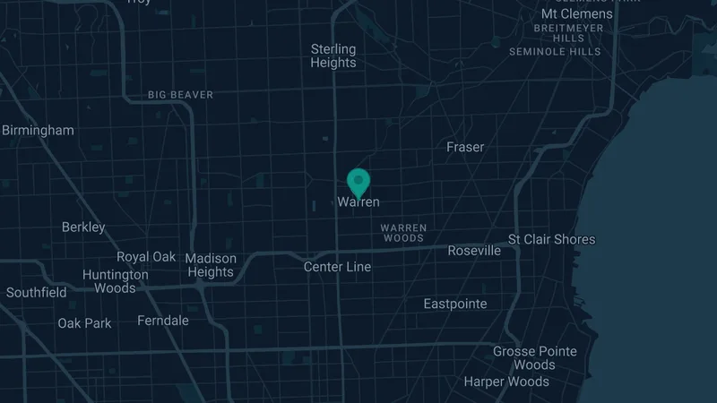 Map of Warren, Michigan: 2 documented asbestos exposure sites