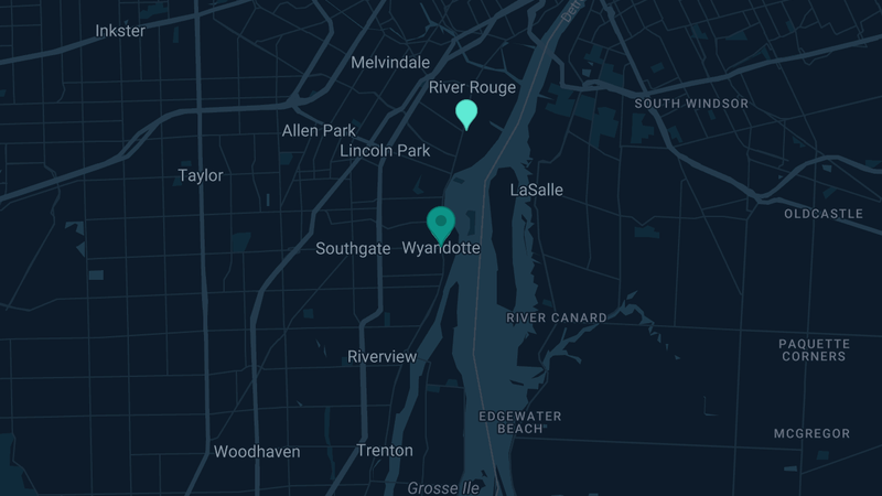 Map of Wyandotte, Michigan — 2 documented asbestos exposure sites