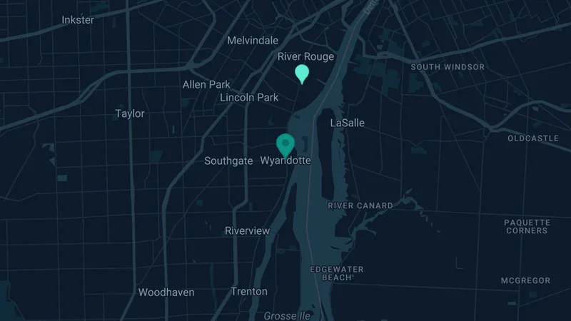 Map of Wyandotte, Michigan: 2 documented asbestos exposure sites