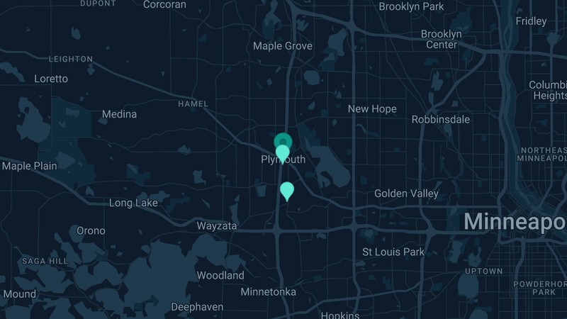 Map of Plymouth, Minnesota — 2 documented asbestos exposure sites