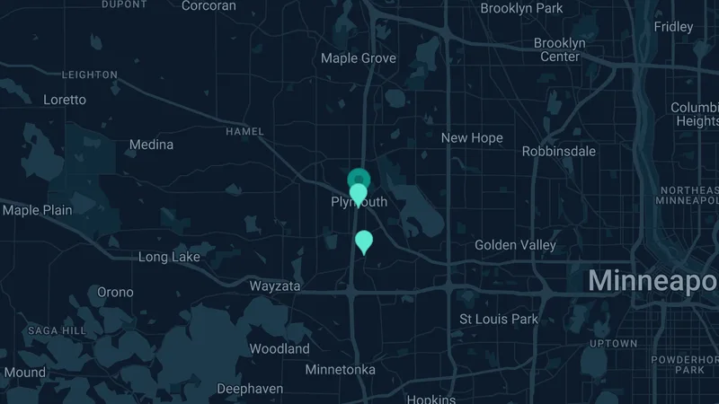 Map of Plymouth, Minnesota: 2 documented asbestos exposure sites