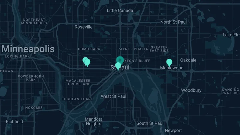 Map of St. Paul, Minnesota: 7 documented asbestos exposure sites