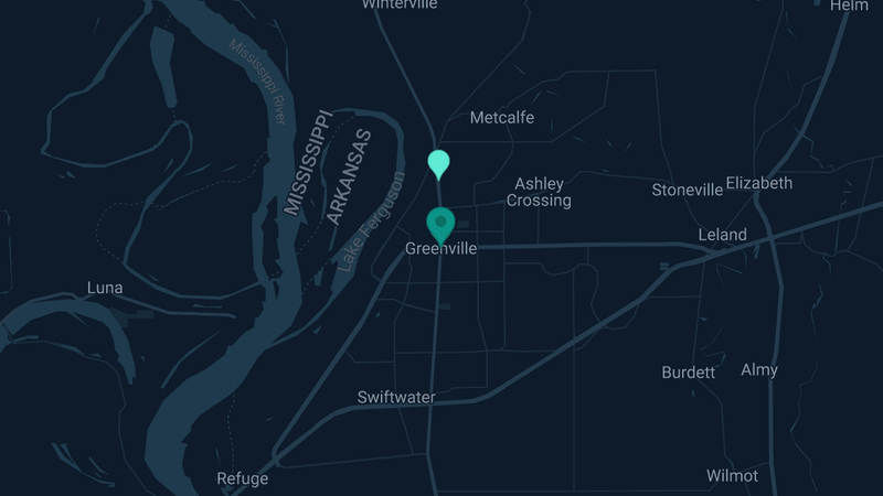 Map of Greenville, Mississippi — 4 documented asbestos exposure sites