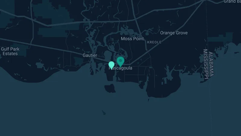 Map of Pascagoula, Mississippi: 5 documented asbestos exposure sites