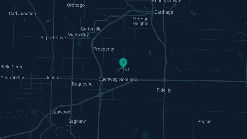 Map of Atlas, Missouri — 2 documented asbestos exposure sites