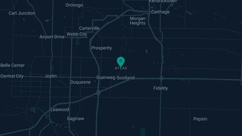 Map of Atlas, Missouri: 2 documented asbestos exposure sites