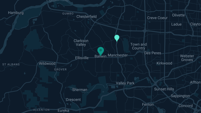Map of Ballwin, Missouri — 4 documented asbestos exposure sites