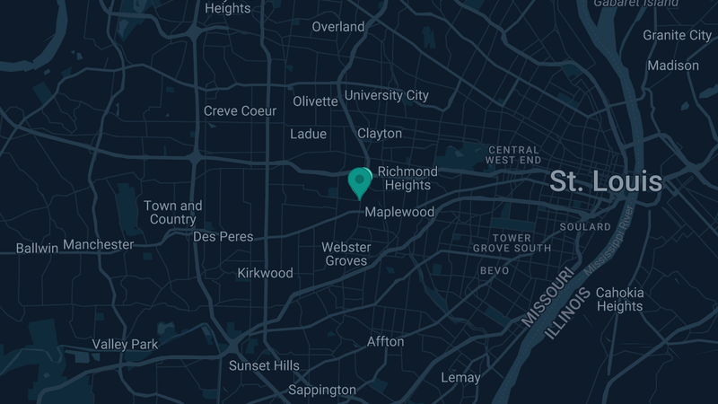 Map of Brentwood, Missouri — 2 documented asbestos exposure sites