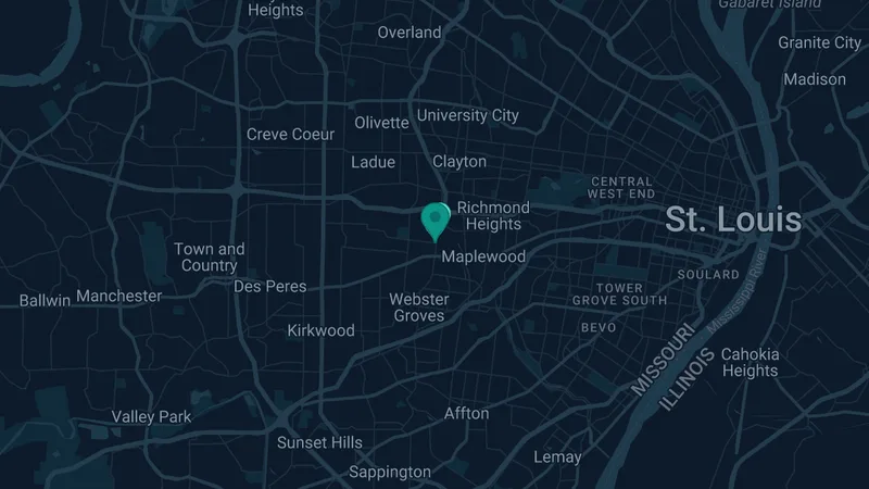 Map of Brentwood, Missouri: 2 documented asbestos exposure sites