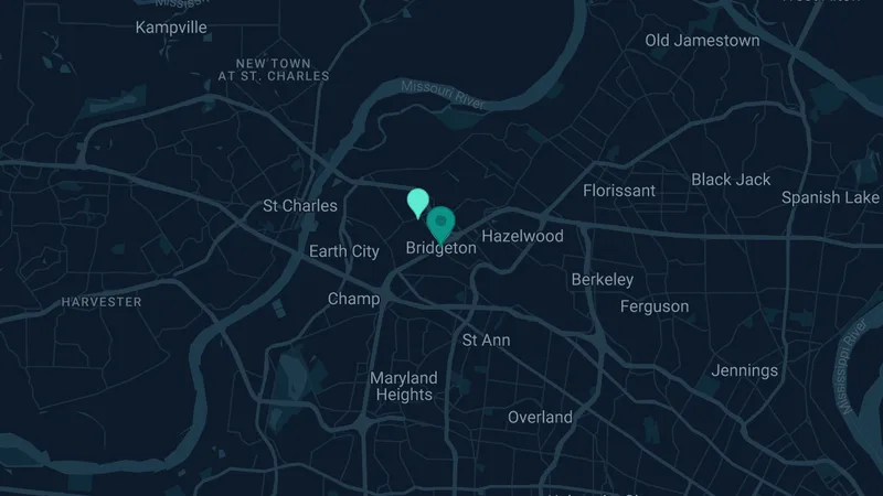 Map of Bridgeton, Missouri: 3 documented asbestos exposure sites