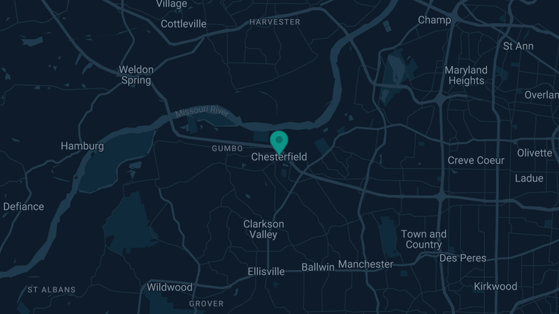 Map of Chesterfield, Missouri — 3 documented asbestos exposure sites