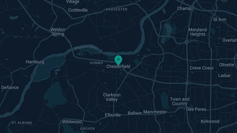Map of Chesterfield, Missouri: 3 documented asbestos exposure sites
