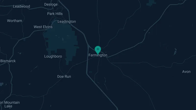 Map of Farmington, Missouri: 3 documented asbestos exposure sites