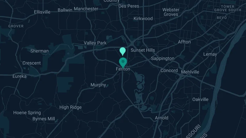 Map of Fenton, Missouri: 6 documented asbestos exposure sites