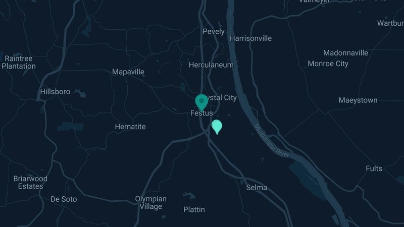 Map of Festus, Missouri — 4 documented asbestos exposure sites