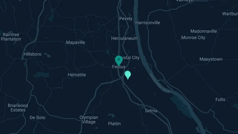 Map of Festus, Missouri: 4 documented asbestos exposure sites