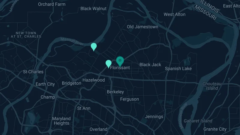 Map of Florissant, Missouri: 2 documented asbestos exposure sites
