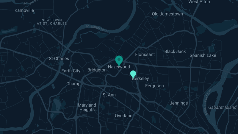Map of Hazelwood, Missouri — 5 documented asbestos exposure sites