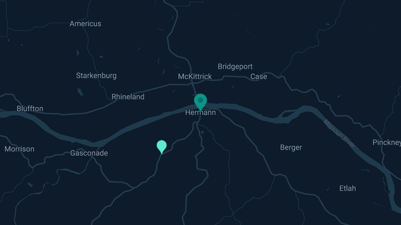Map of Herman, MO, Missouri — 2 documented asbestos exposure sites