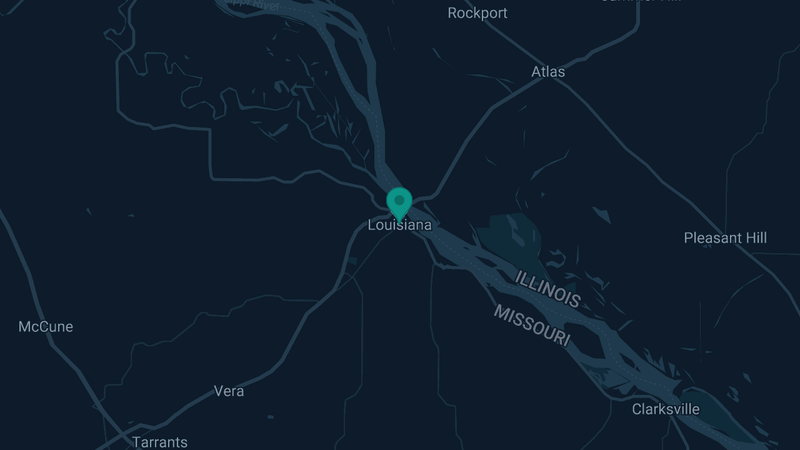 Map of Louisiana, Missouri — 2 documented asbestos exposure sites