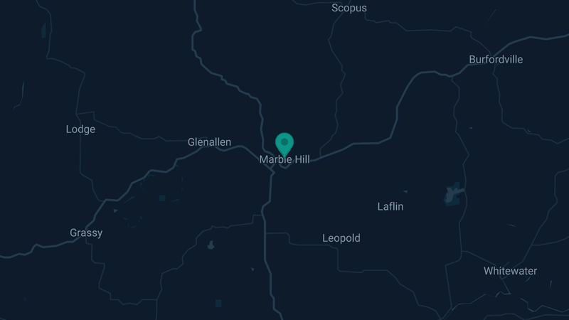 Map of Marble Hill, Missouri — 2 documented asbestos exposure sites