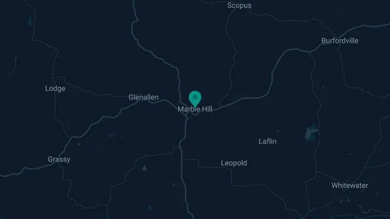 Map of Marble Hill, Missouri: 2 documented asbestos exposure sites
