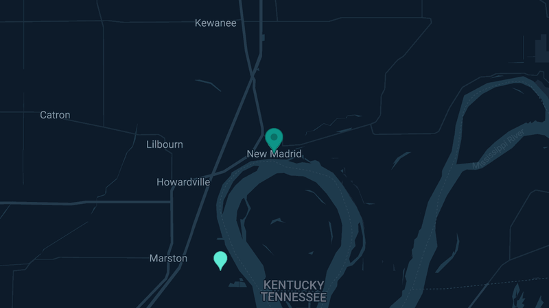 Map of New Madrid, Missouri — 2 documented asbestos exposure sites